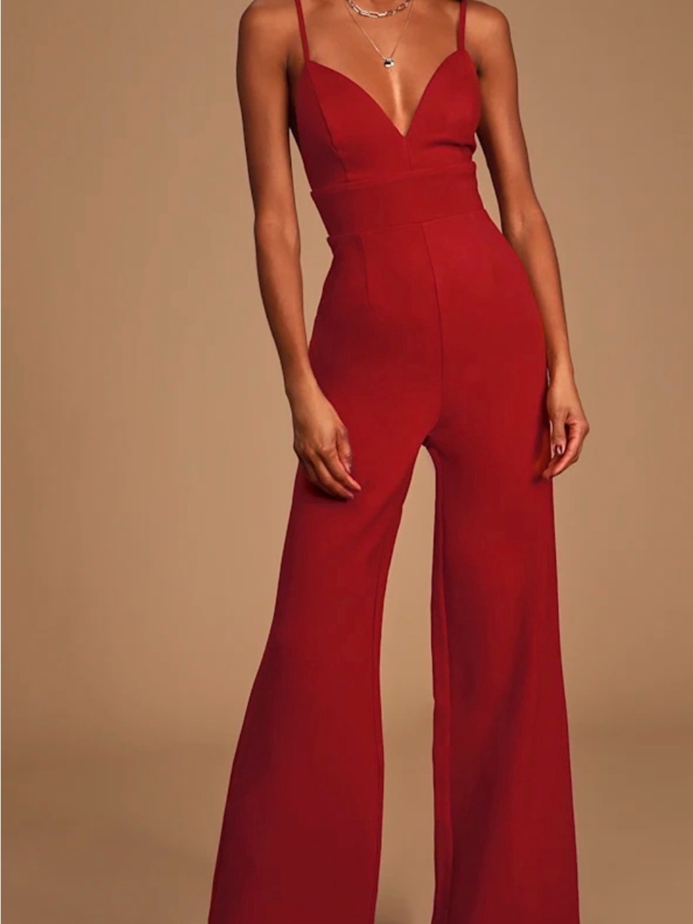 Lulu's Red Wide Leg Jumpsuit size Large